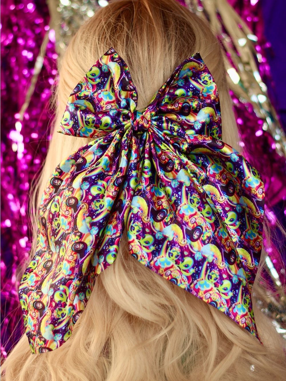 Y2K Lisa Frank Rainbow Hair Bow 90s Nostalgia Vibes Alien Rainbow Whimsical Fun